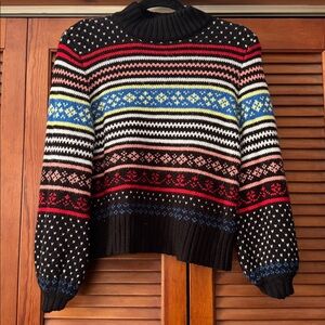 AE Fair-Isle Sweater Balloon Sleeves Black and Colorful Sz Medium